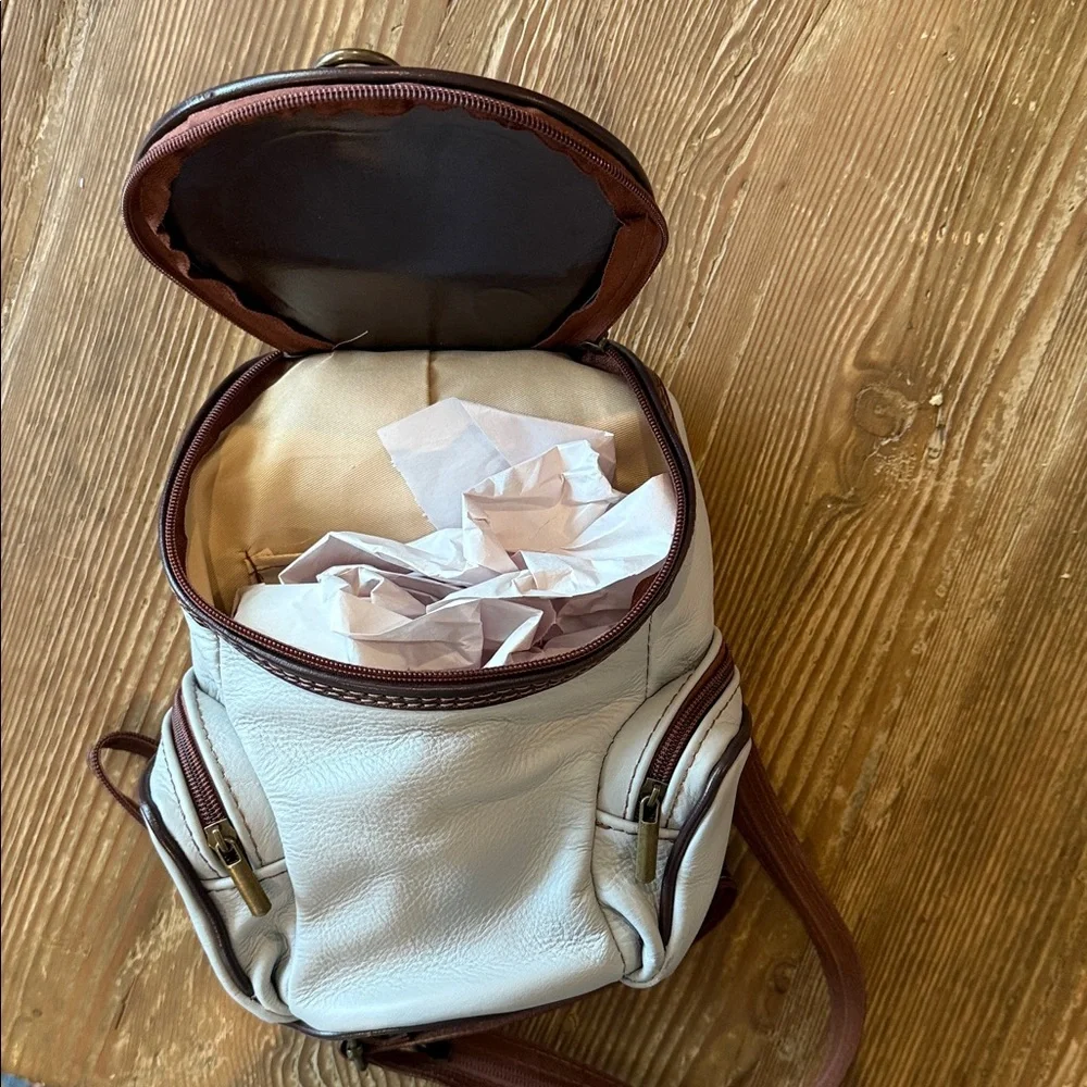 VA Made In Italy Stylish gray and Brown Leather Backpack/Bag